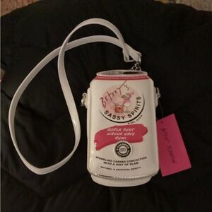 Betsey Johnson White Crossbody Can-Shaped Bag with Pink Accents